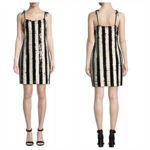 Cupcakes and Cashmere Johan Stripe Black Gold Sequin Dress small